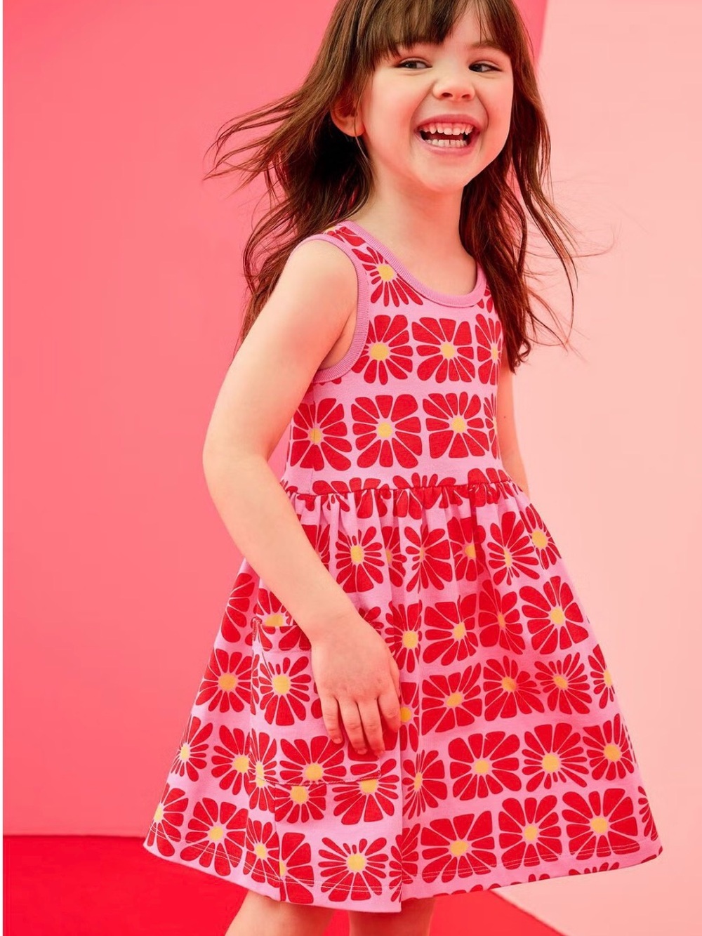 NIB Hanna Andersson 2T Pink Floral Playground Knit Tank Dress with Pockets